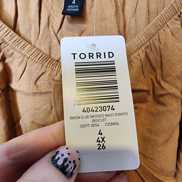 4X 26W Torrid Brown Smocked Waist Romper Rayon Slub Stretch Pocket Nuetral Relax - Picture 5 of 9